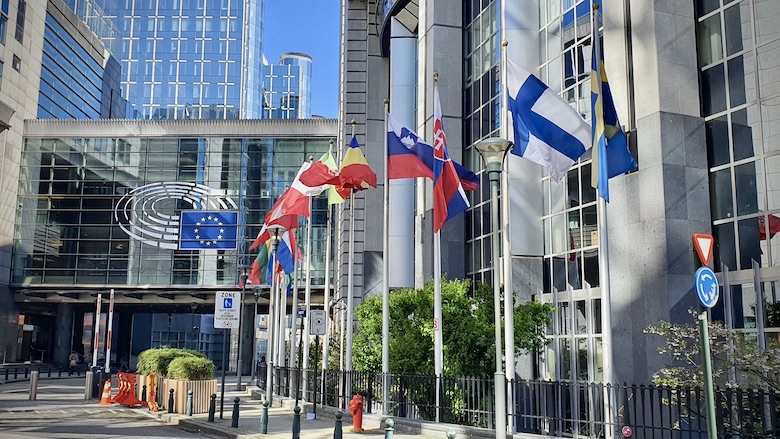 Euroopan Parlamentin edustalla euroopan maiden liput liehuu.